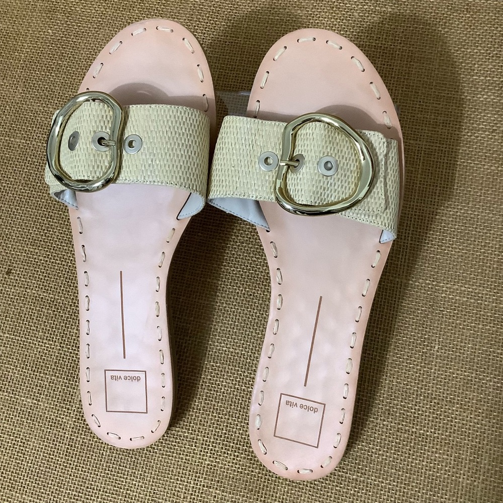 Dolce Vita Danna Natural Raffia flat Slip-on with buckle Sandals Size 11 (SH59)